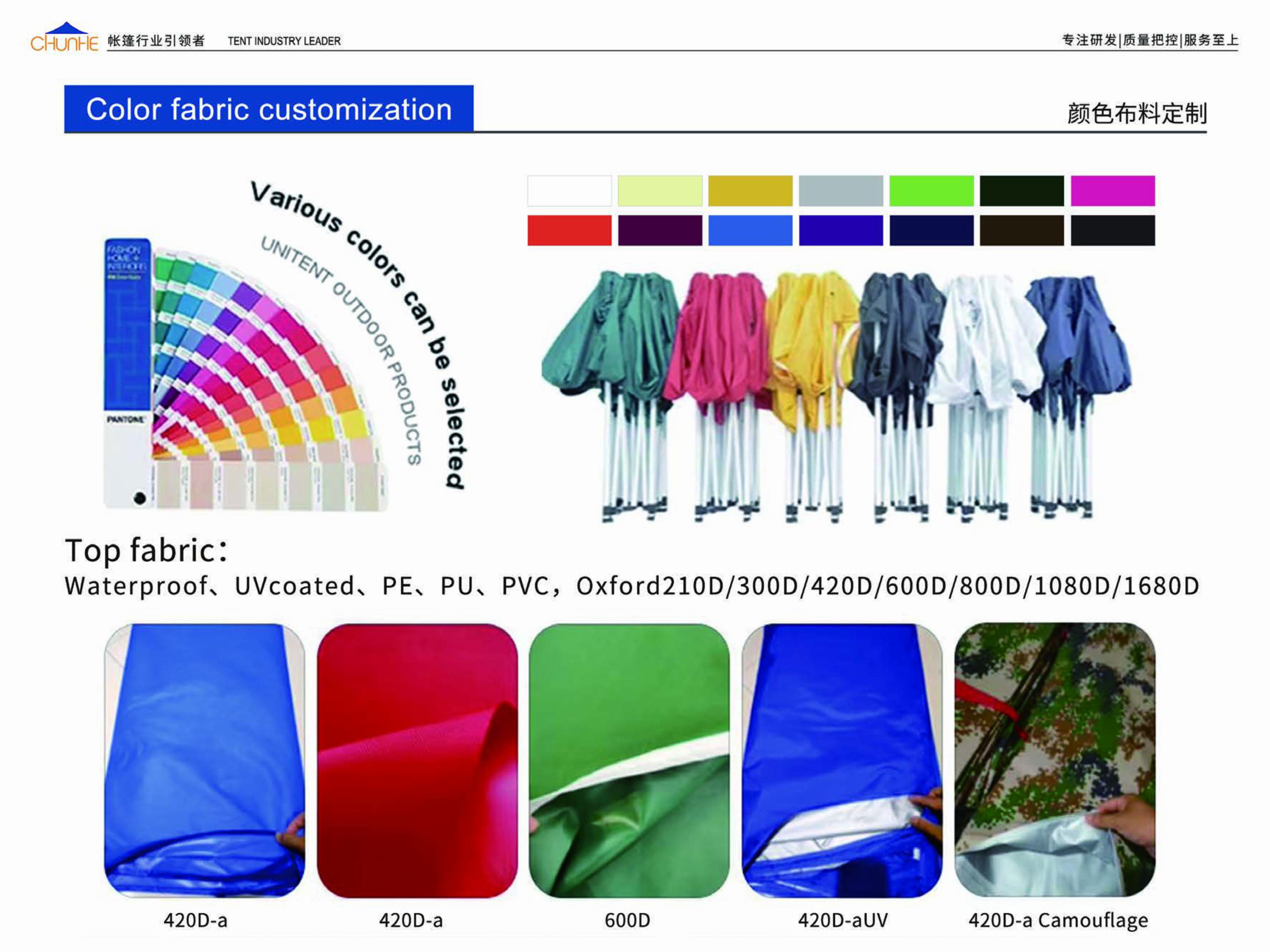 Fabric and color customization for folding tents